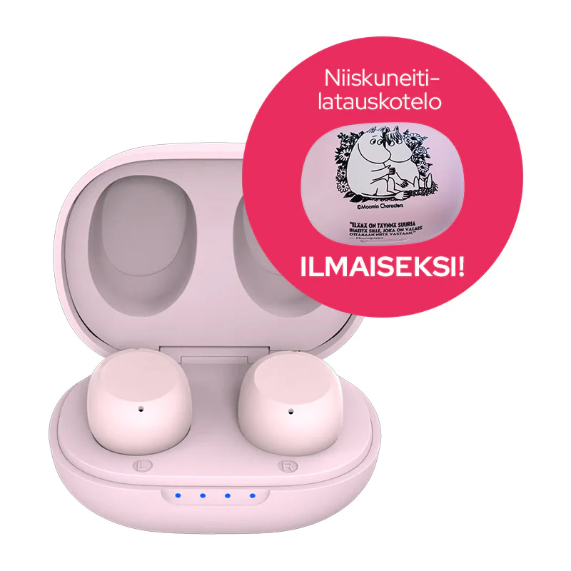 Pinkki TinyS ja<span> </span>Muumien latauskotelo kaupanpäälle<br>